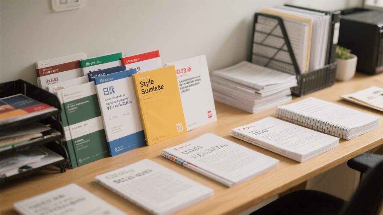 Editorial desk with style guides and bilingual copy decks, highlighting a meticulous approach to tone, structure, and consistency for English and Chinese marketing materials.