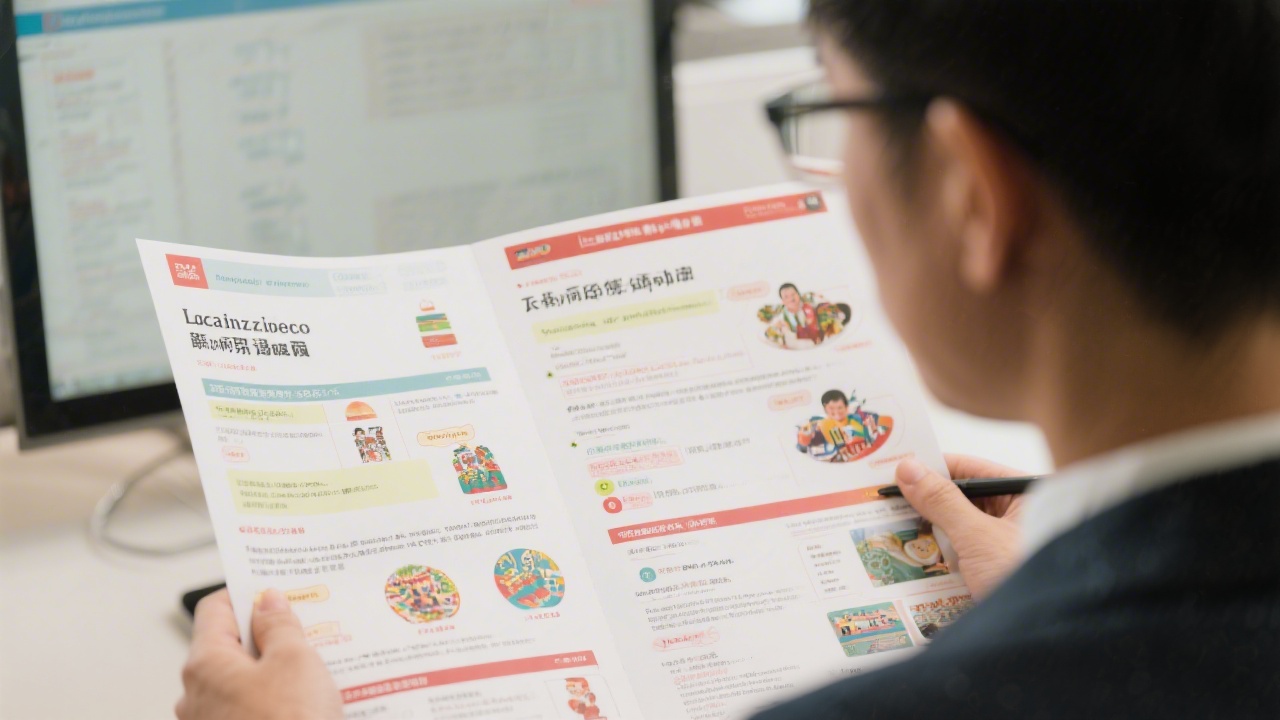 Localization specialist reviewing bilingual marketing materials with highlighted cultural notes and regional examples, reflecting careful adaptation for Hong Kong audiences.